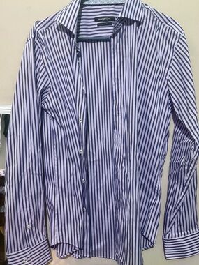 Bugatchi Lavender & Navy Striped Shaped-Fit Shirt